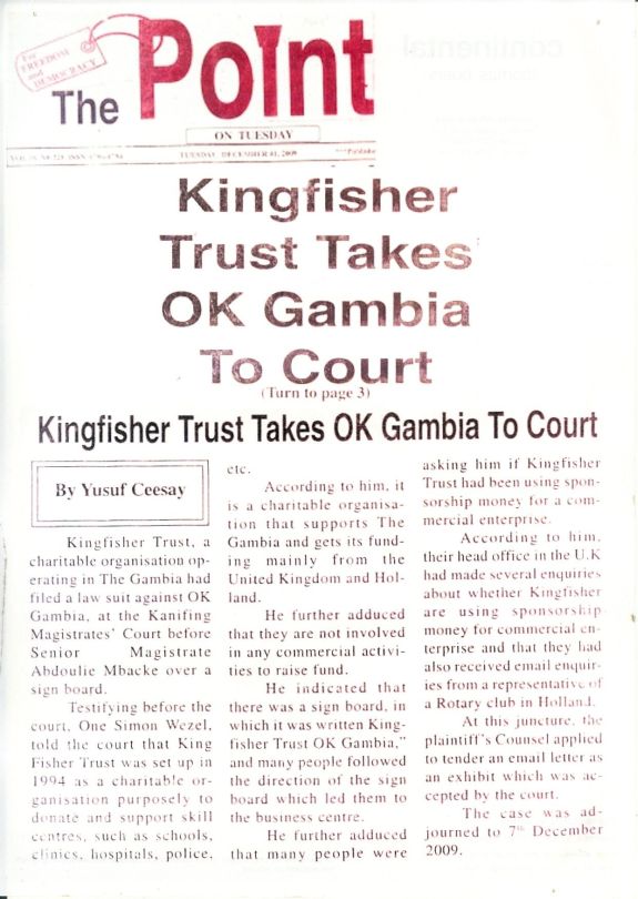 Kingfisher Trust Takes OK Gambia To Court