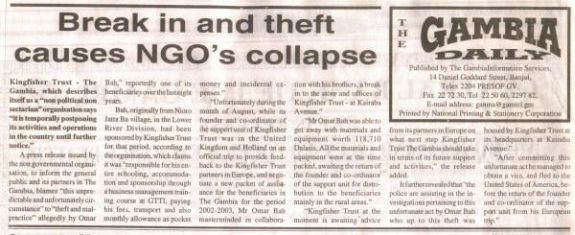 Break In and Theft causes NGO's collapse